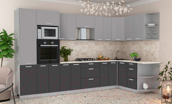 Изображение товара Кухонный гарнитур Интерлиния Мила Лайт 1.68x3.4 правая (серебристый/антрацит/опал светлый)