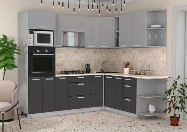 Изображение товара Кухонный гарнитур Интерлиния Мила Лайт 1.88x2.4 правая (серебристый/антрацит/опал светлый)