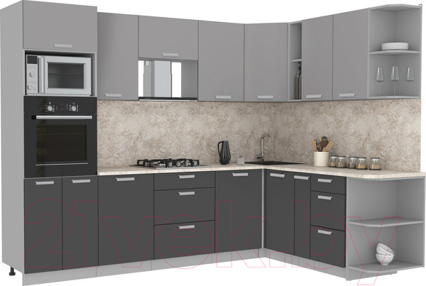 Изображение товара Кухонный гарнитур Интерлиния Мила Лайт 1.88x2.8 правая (серебристый/антрацит/опал светлый)