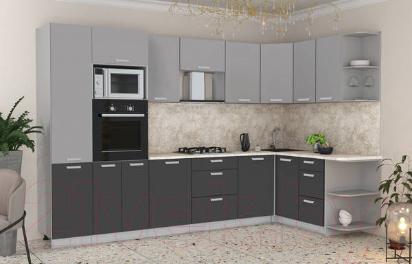 Изображение товара Кухонный гарнитур Интерлиния Мила Лайт 1.88x3.2 правая (серебристый/антрацит/опал светлый)