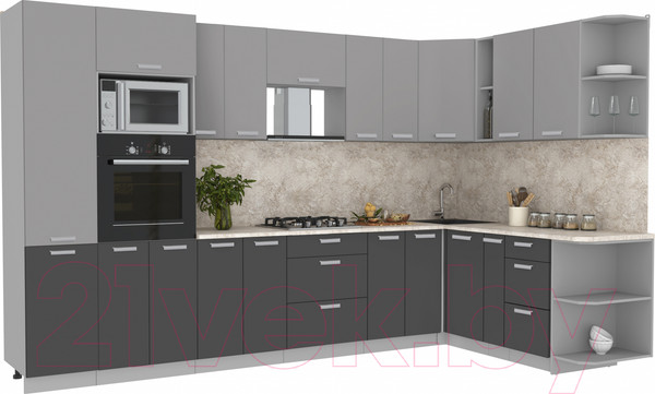 Изображение товара Кухонный гарнитур Интерлиния Мила Лайт 1.88x3.4 правая (серебристый/антрацит/опал светлый)