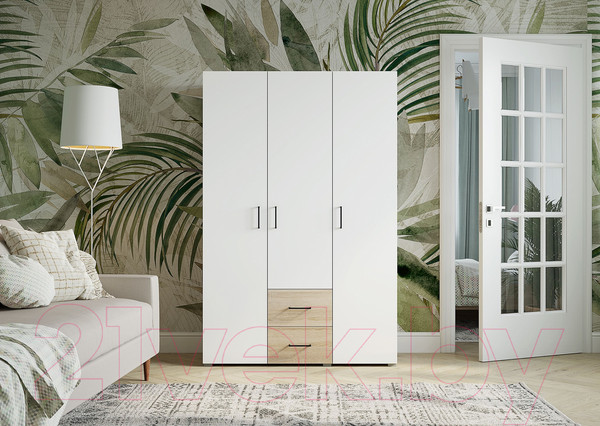 Изображение товара Шкаф Горизонт Мебель Victor 3ств 2ящ (дуб сонома/белый)