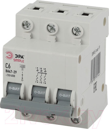 Изображение товара Выключатель автоматический ЭРА Simple-Mod-19 ВА 47-29 3P 6А 4.5кА C / Б0039236
