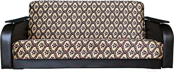 Изображение товара Диван Асмана Премьер (декор прямой/велюр цветок в ромбе/кожзам коричневый)