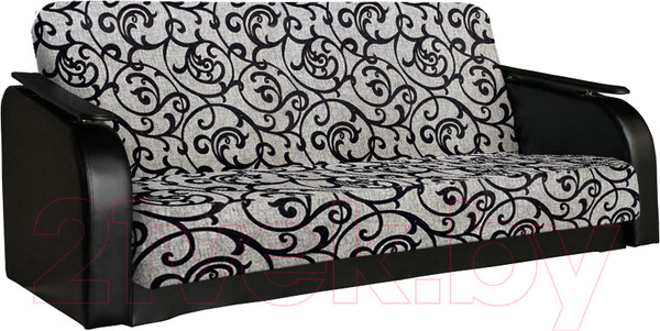 Изображение товара Диван Асмана Премьер (декор прямой/рогожка завиток черный/кожзам черный)