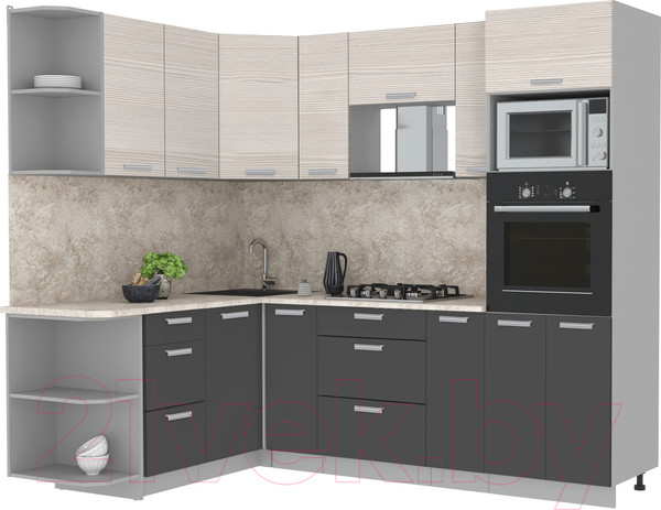 Изображение товара Кухонный гарнитур Интерлиния Мила Лайт 1.68x2.4 левая (вудлайн кремовый/антрацит/опал светлый)