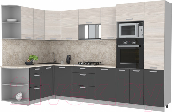 Изображение товара Кухонный гарнитур Интерлиния Мила Лайт 1.68x3.2 левая (вудлайн кремовый/антрацит/опал светлый)