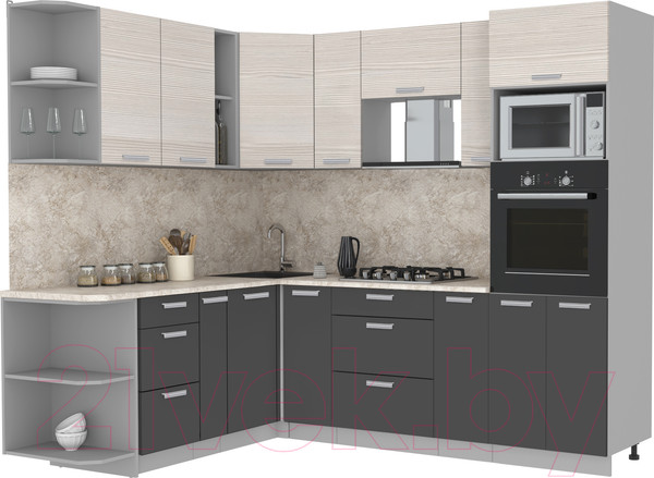 Изображение товара Кухонный гарнитур Интерлиния Мила Лайт 1.88x2.4 левая (вудлайн кремовый/антрацит/опал светлый)