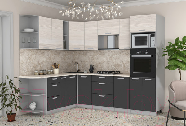 Изображение товара Кухонный гарнитур Интерлиния Мила Лайт 1.88x2.6 левая (вудлайн кремовый/антрацит/опал светлый)