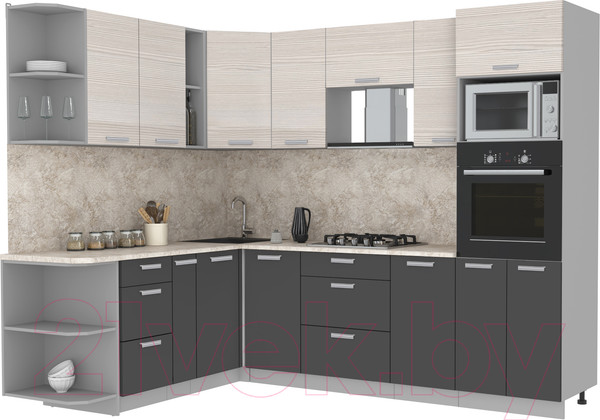 Изображение товара Кухонный гарнитур Интерлиния Мила Лайт 1.88x2.6 левая (вудлайн кремовый/антрацит/опал светлый)