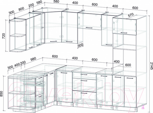 Изображение товара Кухонный гарнитур Интерлиния Мила Лайт 1.88x2.6 левая (вудлайн кремовый/антрацит/опал светлый)