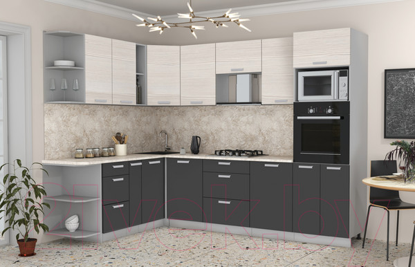 Изображение товара Кухонный гарнитур Интерлиния Мила Лайт 1.88x2.8 левая (вудлайн кремовый/антрацит/опал светлый)