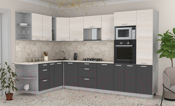 Изображение товара Кухонный гарнитур Интерлиния Мила Лайт 1.88x3.2 левая (вудлайн кремовый/антрацит/опал светлый)