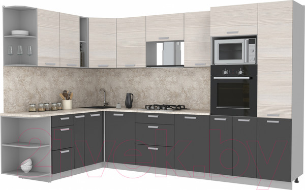 Изображение товара Кухонный гарнитур Интерлиния Мила Лайт 1.88x3.2 левая (вудлайн кремовый/антрацит/опал светлый)