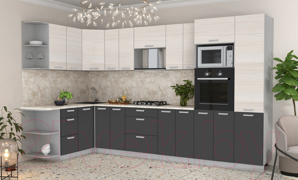 Изображение товара Кухонный гарнитур Интерлиния Мила Лайт 1.88x3.4 левая (вудлайн кремовый/антрацит/опал светлый)