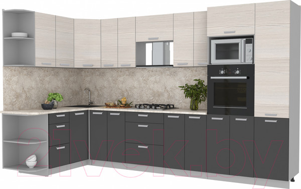 Изображение товара Кухонный гарнитур Интерлиния Мила Лайт 1.88x3.4 левая (вудлайн кремовый/антрацит/опал светлый)