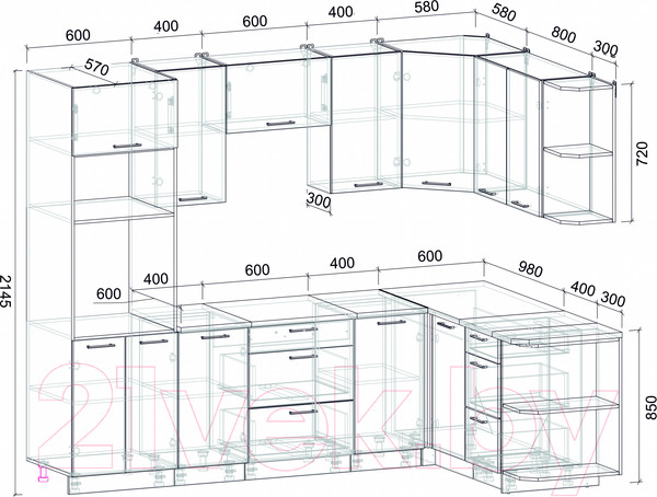 Изображение товара Кухонный гарнитур Интерлиния Мила Лайт 1.68x2.6 правая (вудлайн кремовый/антрацит/опал светлый)