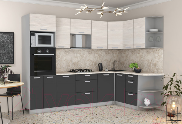 Изображение товара Кухонный гарнитур Интерлиния Мила Лайт 1.68x2.8 правая (вудлайн кремовый/антрацит/опал светлый)