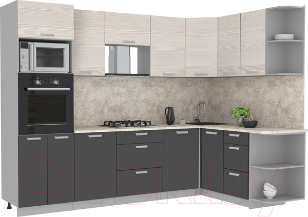 Изображение товара Кухонный гарнитур Интерлиния Мила Лайт 1.68x2.8 правая (вудлайн кремовый/антрацит/опал светлый)