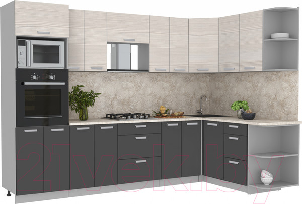 Изображение товара Кухонный гарнитур Интерлиния Мила Лайт 1.68x3.0 правая (вудлайн кремовый/антрацит/опал светлый)