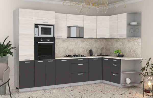 Изображение товара Кухонный гарнитур Интерлиния Мила Лайт 1.68x3.2 правая (вудлайн кремовый/антрацит/опал светлый)