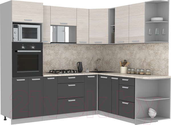 Изображение товара Кухонный гарнитур Интерлиния Мила Лайт 1.88x2.4 правая (вудлайн кремовый/антрацит/опал светлый)