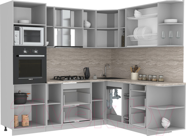 Изображение товара Кухонный гарнитур Интерлиния Мила Лайт 1.88x2.4 правая (вудлайн кремовый/антрацит/опал светлый)