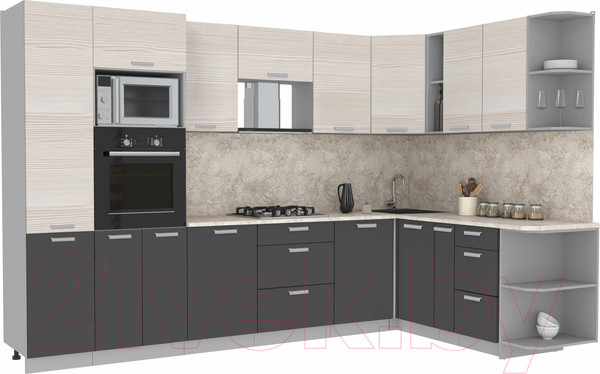 Изображение товара Кухонный гарнитур Интерлиния Мила Лайт 1.88x3.2 правая (вудлайн кремовый/антрацит/опал светлый)