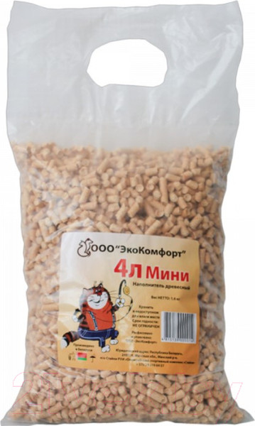 Изображение товара Наполнитель для туалета ЭкоКомфорт Мини Древесный (4л/1.6кг)