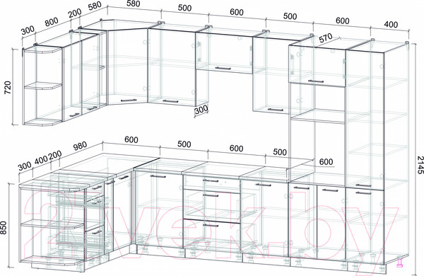 Изображение товара Кухонный гарнитур Интерлиния Мила Лайт 1.88x3.2 левая (серебристый/бетон/бискайская сосна)