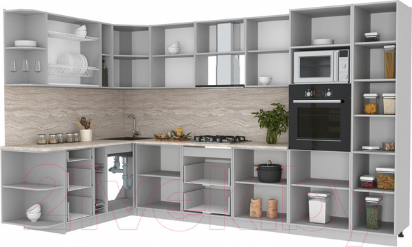 Изображение товара Кухонный гарнитур Интерлиния Мила Лайт 1.88x3.4 левая (серебристый/бетон/бискайская сосна)