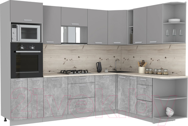 Изображение товара Кухонный гарнитур Интерлиния Мила Лайт 1.88x2.8 правая (серебристый/бетон/бискайская сосна)