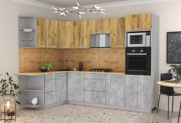 Изображение товара Кухонный гарнитур Интерлиния Мила Лайт 1.68x2.8 левая (дуб золотой/бетон/дуб бунратти)