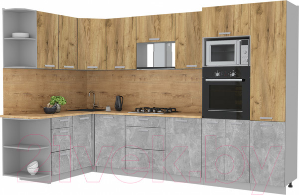 Изображение товара Кухонный гарнитур Интерлиния Мила Лайт 1.68x3.2 левая (дуб золотой/бетон/дуб бунратти)