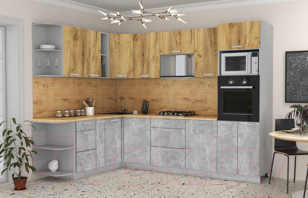 Изображение товара Кухонный гарнитур Интерлиния Мила Лайт 1.88x2.8 левая (дуб золотой/бетон/дуб бунратти)