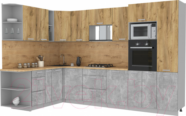 Изображение товара Кухонный гарнитур Интерлиния Мила Лайт 1.88x3.2 левая (дуб золотой/бетон/дуб бунратти)