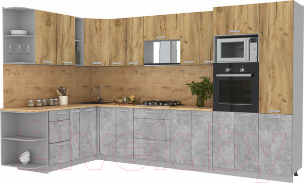 Изображение товара Кухонный гарнитур Интерлиния Мила Лайт 1.88x3.4 левая (дуб золотой/бетон/дуб бунратти)