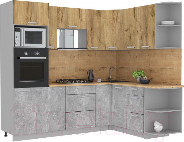 Изображение товара Кухонный гарнитур Интерлиния Мила Лайт 1.68x2.4 правая (дуб золотой/бетон/дуб бунратти)