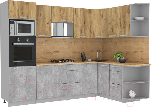 Изображение товара Кухонный гарнитур Интерлиния Мила Лайт 1.68x2.8 правая (дуб золотой/бетон/дуб бунратти)