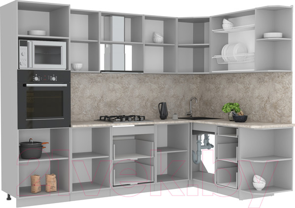 Изображение товара Кухонный гарнитур Интерлиния Мила Лайт 1.68x2.8 правая (дуб золотой/бетон/дуб бунратти)