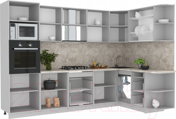 Изображение товара Кухонный гарнитур Интерлиния Мила Лайт 1.68x3.0 правая (дуб золотой/бетон/дуб бунратти)