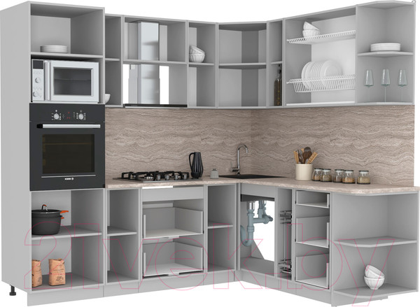 Изображение товара Кухонный гарнитур Интерлиния Мила Лайт 1.88x2.4 правая (дуб золотой/бетон/дуб бунратти)