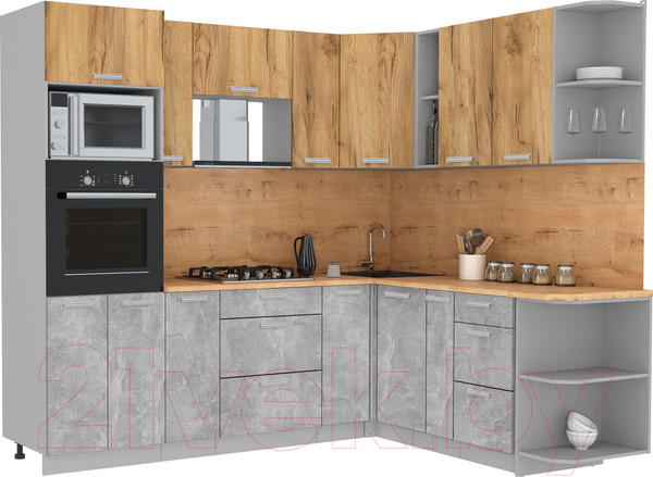 Изображение товара Кухонный гарнитур Интерлиния Мила Лайт 1.88x2.4 правая (дуб золотой/бетон/дуб бунратти)