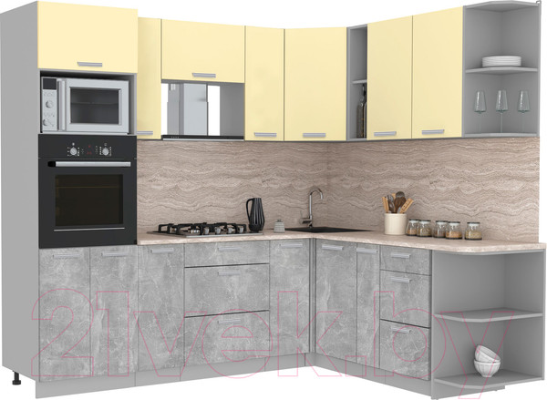 Изображение товара Кухонный гарнитур Интерлиния Мила Лайт 1.88x2.4 правая (ваниль/бетон/травертин)