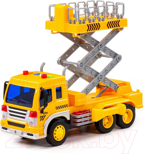 Изображение товара Автомобиль-вышка Полесье Сити с подъемником инерционный со звуком и светом / 89762 (желтый)