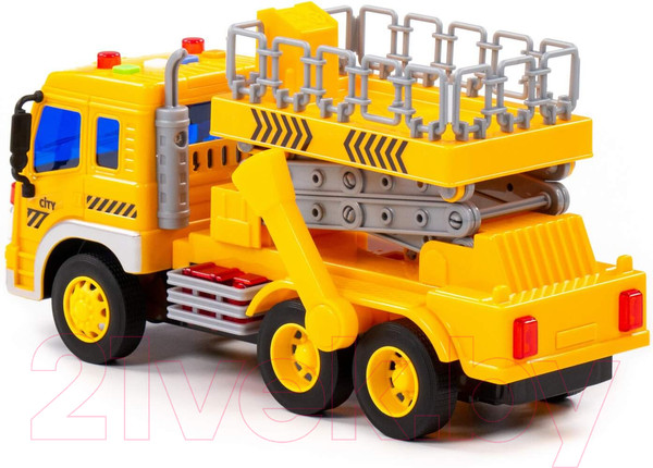 Изображение товара Автомобиль-вышка Полесье Сити с подъемником инерционный со звуком и светом / 89762 (желтый)