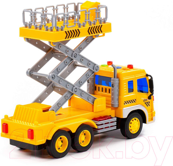 Изображение товара Автомобиль-вышка Полесье Сити с подъемником инерционный со звуком и светом / 89762 (желтый)