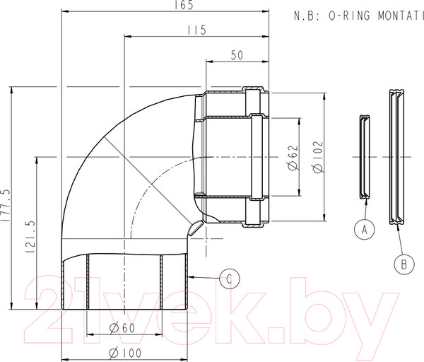 Изображение товара Поворот дымохода Ariston 90° M/F d60/100 / 3318003