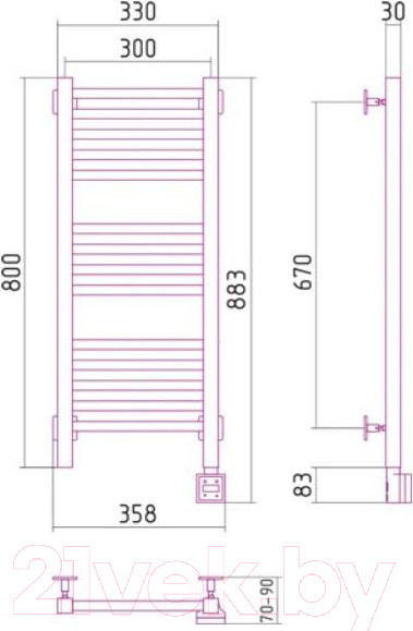 Изображение товара Полотенцесушитель водяной Сунержа Модус 80x30 / 00-0250-8030