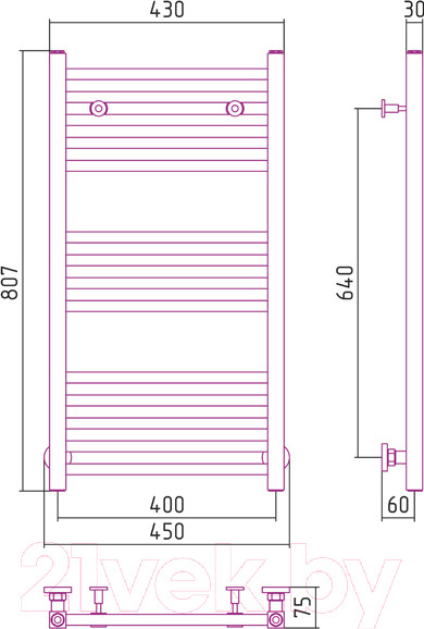 Изображение товара Полотенцесушитель водяной Сунержа Модус 80x40 / 00-0250-8040